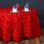 Satin 132" Round Tablecloth Red - Seamless Grandiose 3D Rosette Table Cover - Linen Luxes