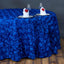 Satin 132" Round Tablecloth Royal Blue - Seamless Grandiose 3D Rosette Table Cover - Linen Luxes