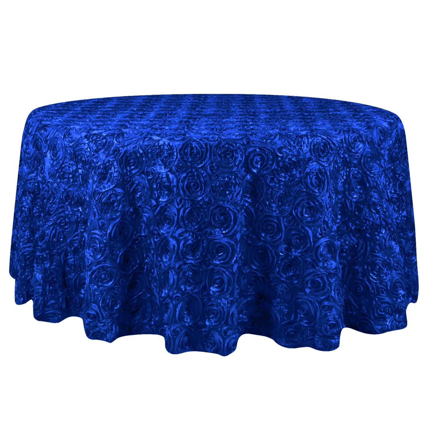 Satin 132" Round Tablecloth Royal Blue - Seamless Grandiose 3D Rosette Table Cover - Linen Luxes