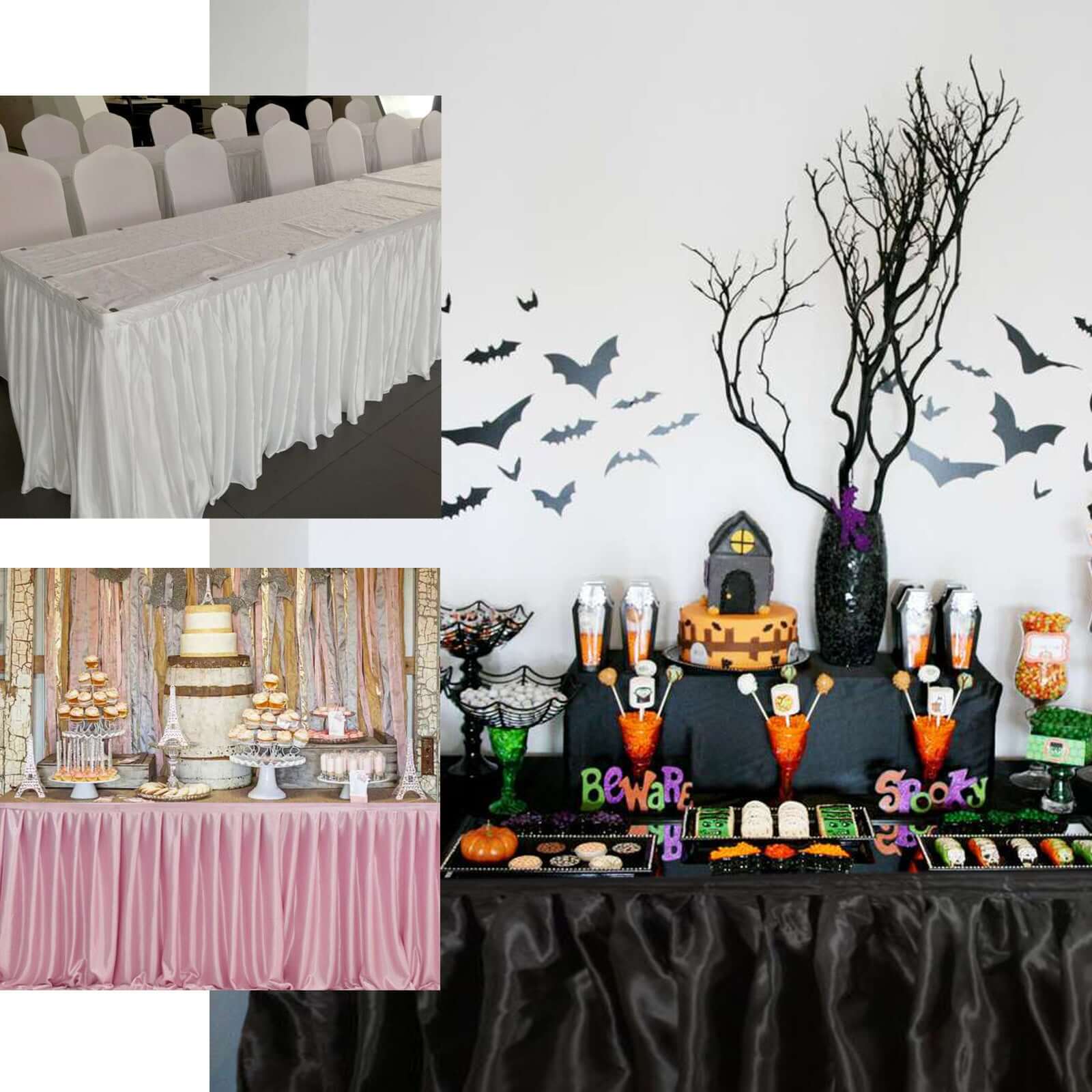 Satin 14ft Table Skirt White - Exquisite Pleated Wedding Table Decor - Linen Luxes