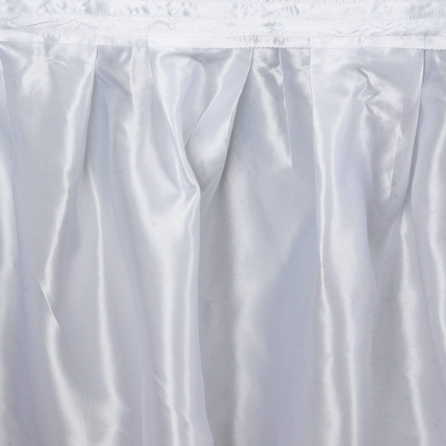 Satin 14ft Table Skirt White - Exquisite Pleated Wedding Table Decor - Linen Luxes
