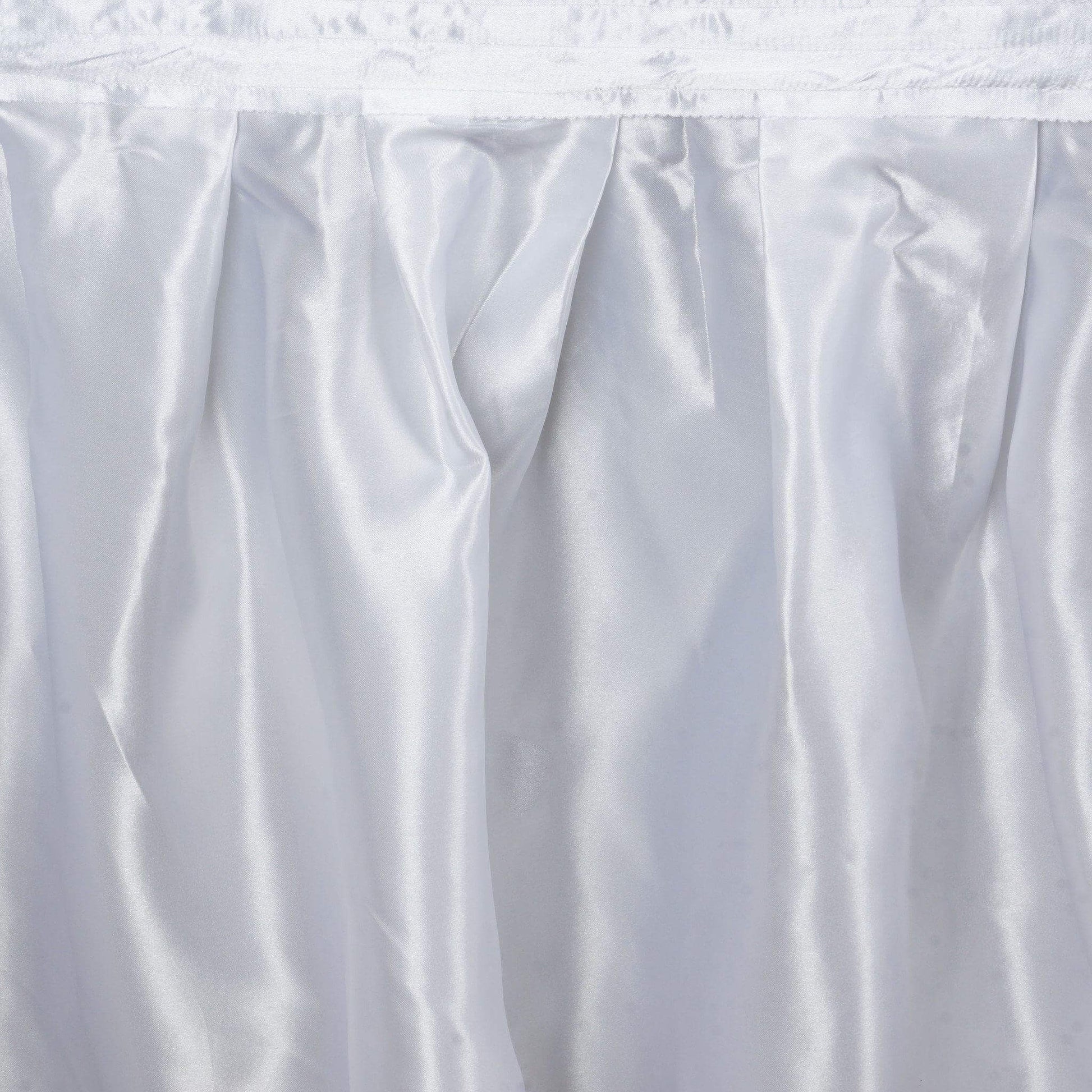 Satin 14ft Table Skirt White - Exquisite Pleated Wedding Table Decor - Linen Luxes