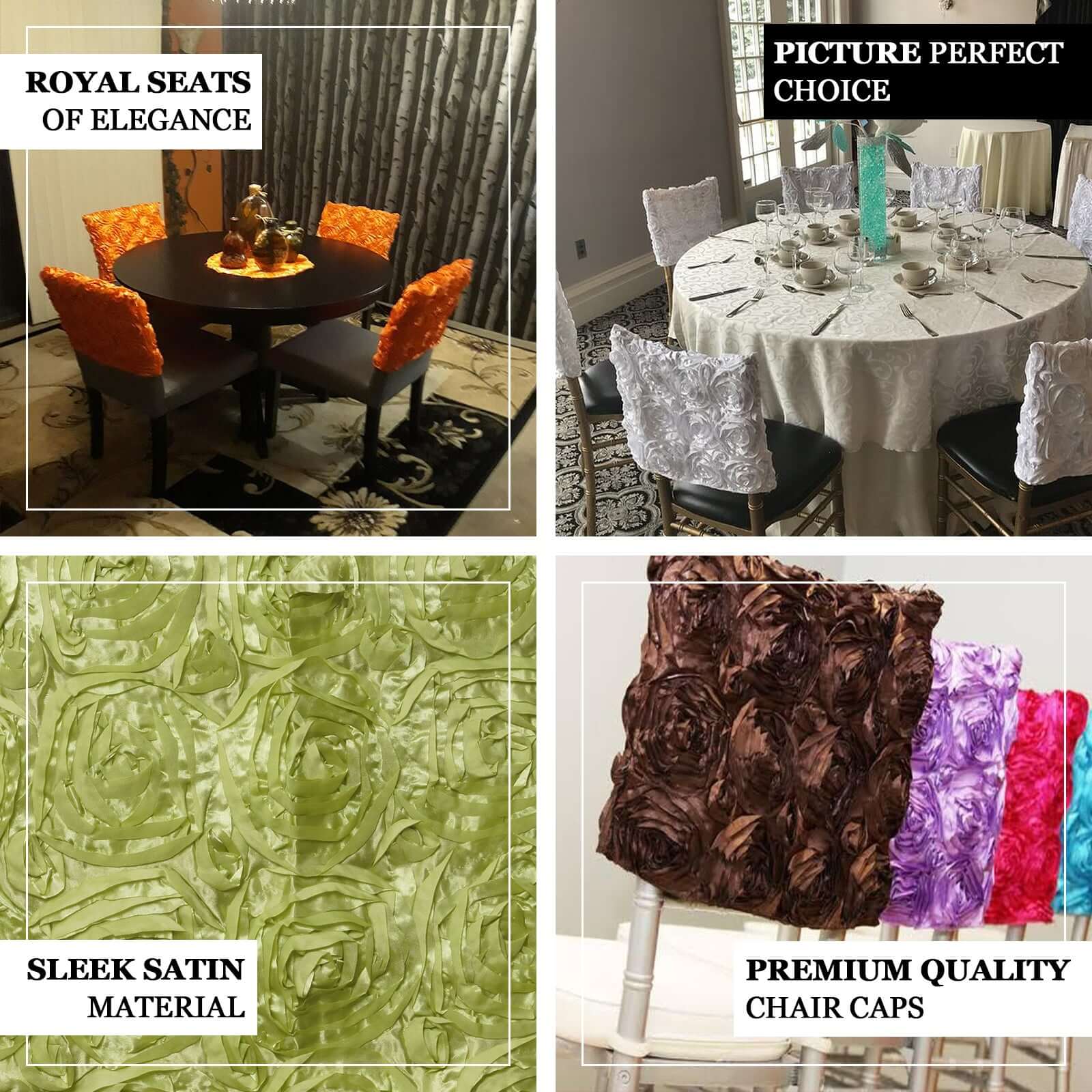 Satin 16" Chair Caps with Rosette Design for Chiavari Chairs Silver - Exquisite Chair Back Cover for Weddings & Parties - Linen Luxes