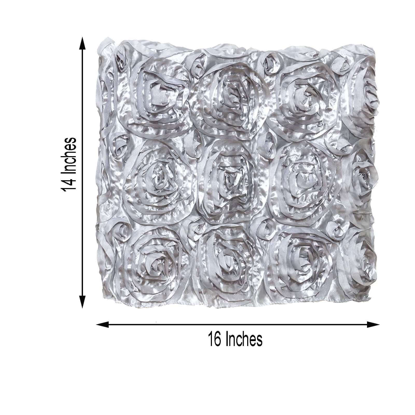 Satin 16" Chair Caps with Rosette Design for Chiavari Chairs Silver - Exquisite Chair Back Cover for Weddings & Parties - Linen Luxes