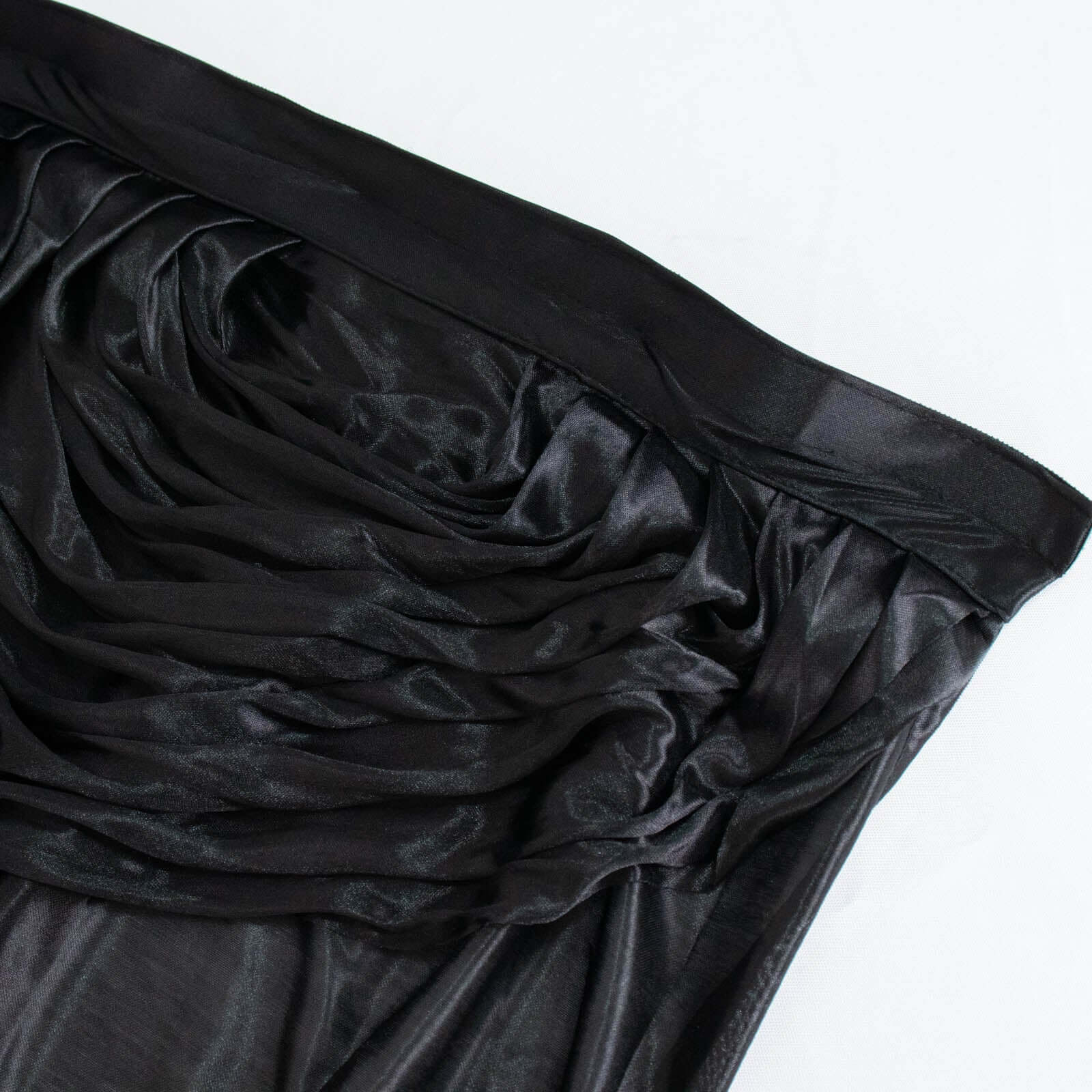 Satin 21ft Table Skirt Black - Pleated Double Drape Table Cover - Linen Luxes