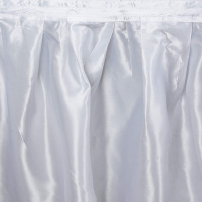 Satin 21ft Table Skirt White - Exquisite Pleated Wedding Table Decor - Linen Luxes