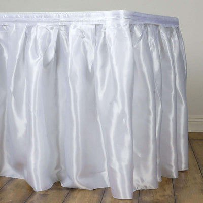 Satin 21ft Table Skirt White - Exquisite Pleated Wedding Table Decor - Linen Luxes
