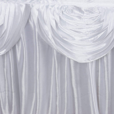 Satin 21ft Table Skirt White Pleated Double Drape Design - Soft & Graceful for Events - Linen Luxes