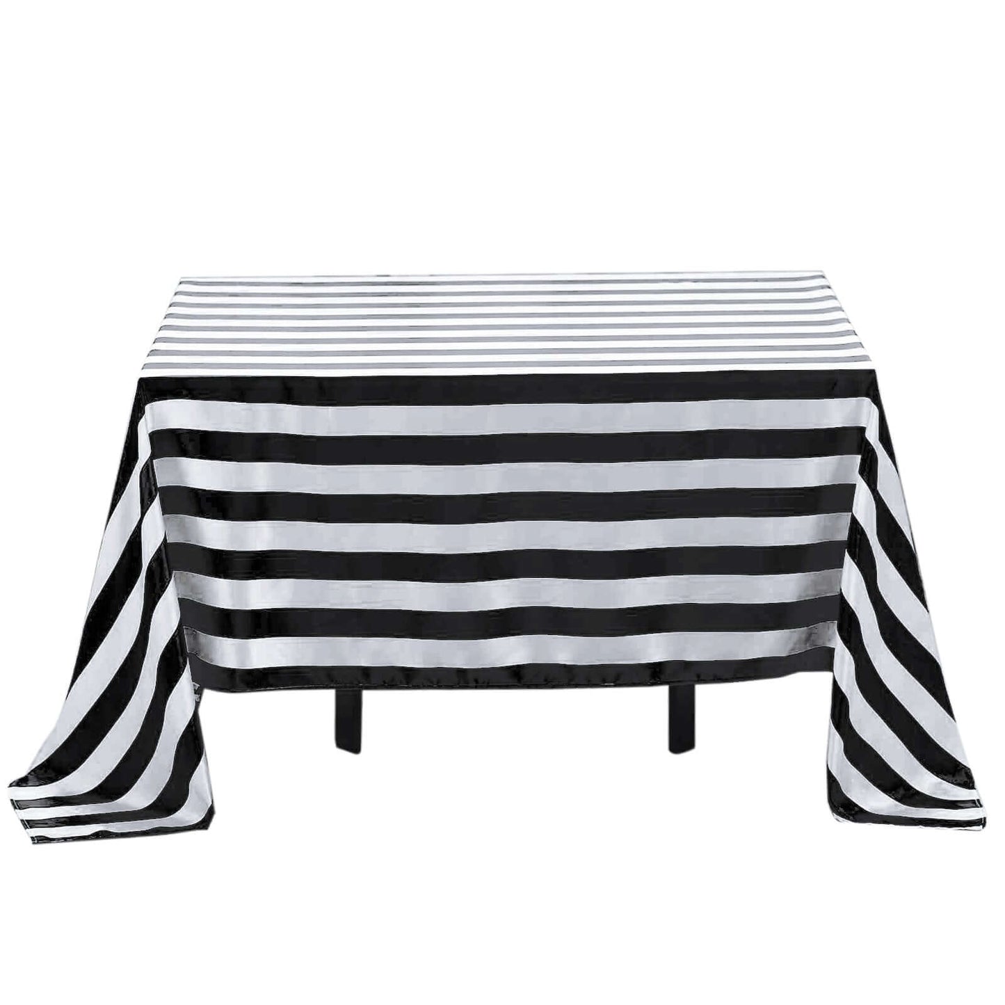 Satin 60"x102" Rectangle Tablecloth Black/White - Stripe Design with Stylish Smooth Finish Table Cover - Linen Luxes