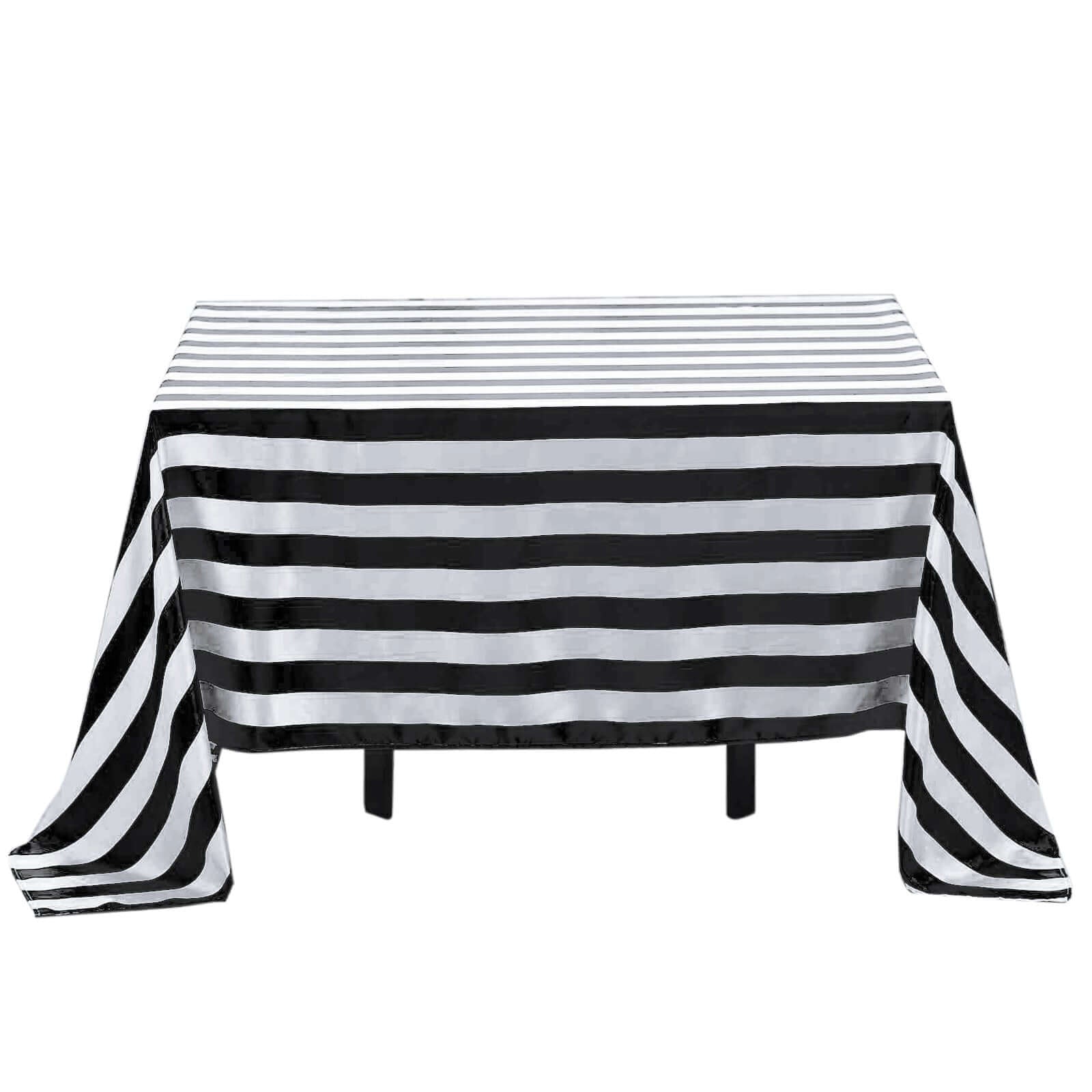 Satin 60"x102" Rectangle Tablecloth Black/White - Stripe Design with Stylish Smooth Finish Table Cover - Linen Luxes