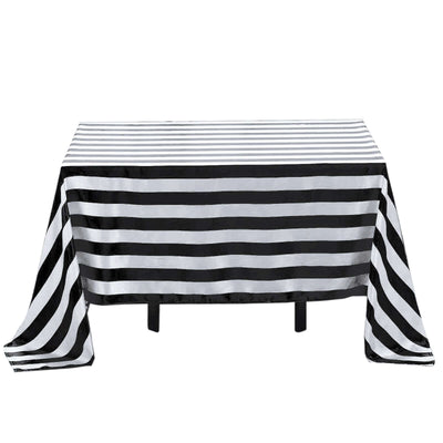 Satin 60"x102" Rectangle Tablecloth Black/White - Stripe Design with Stylish Smooth Finish Table Cover - Linen Luxes