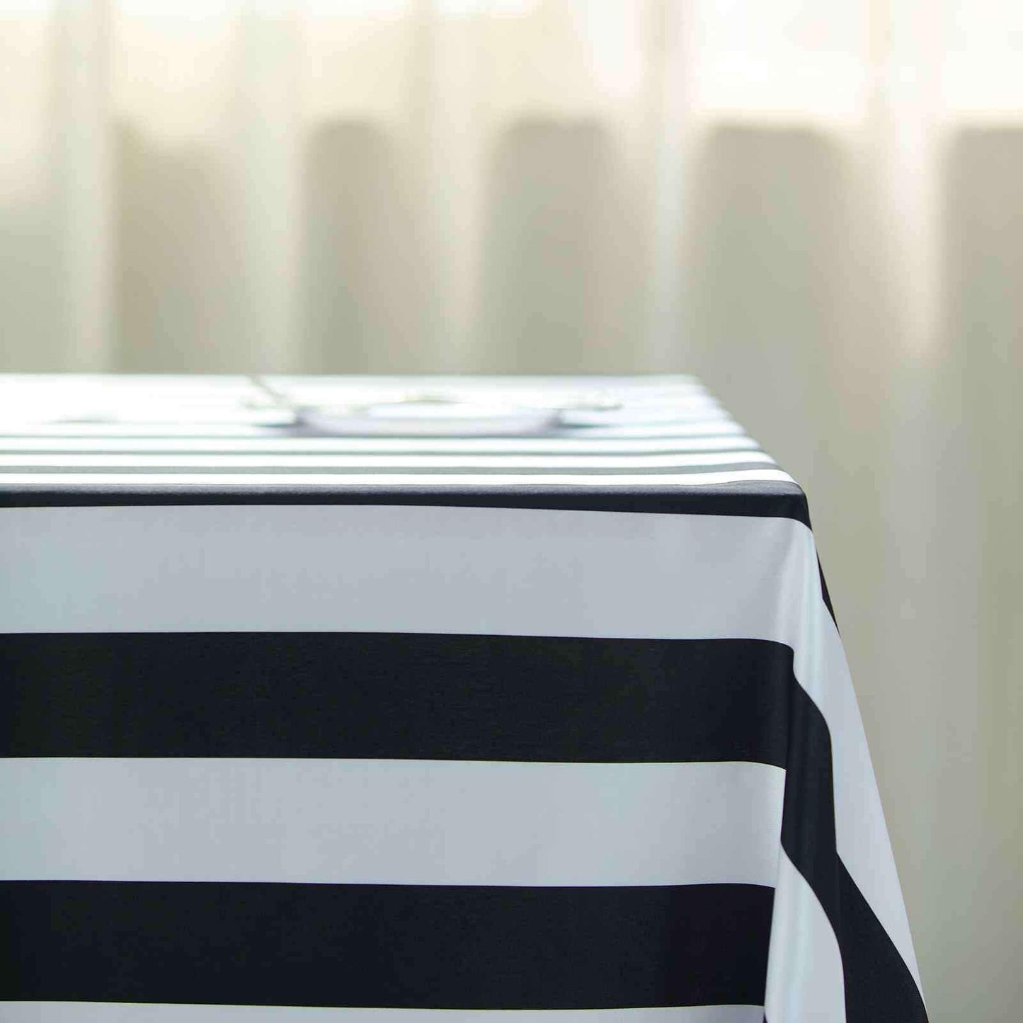 Satin 60"x102" Rectangle Tablecloth Black/White - Stripe Design with Stylish Smooth Finish Table Cover - Linen Luxes