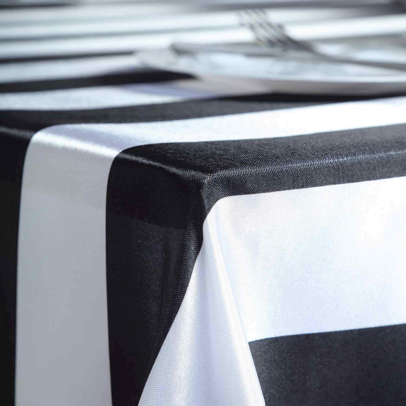 Satin 60"x102" Rectangle Tablecloth Black/White - Stripe Design with Stylish Smooth Finish Table Cover - Linen Luxes