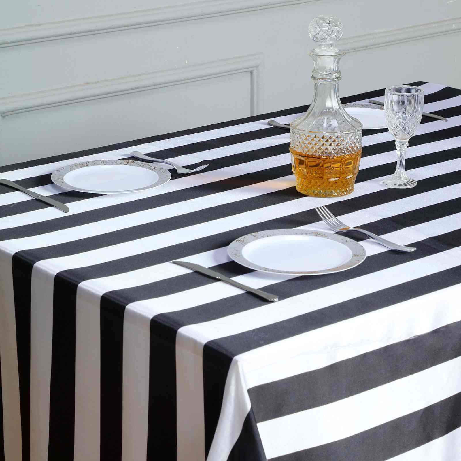Satin 60"x102" Rectangle Tablecloth Black/White - Stripe Design with Stylish Smooth Finish Table Cover - Linen Luxes