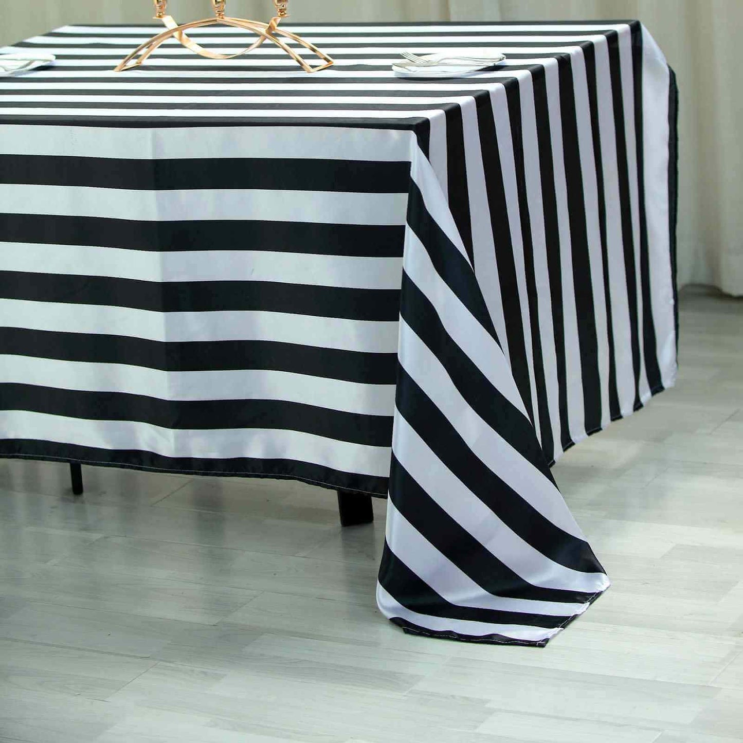 Satin 60"x102" Rectangle Tablecloth Black/White - Stripe Design with Stylish Smooth Finish Table Cover - Linen Luxes