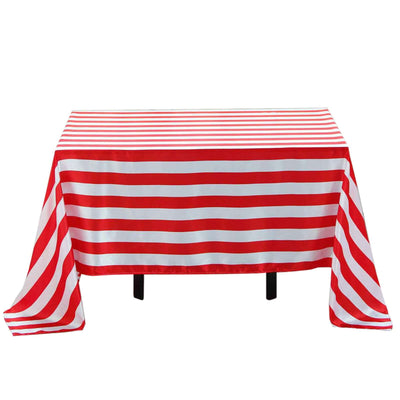 Satin 60"x102" Rectangle Tablecloth Red/White - Stripe Design with Stylish Smooth Finish Table Cover - Linen Luxes