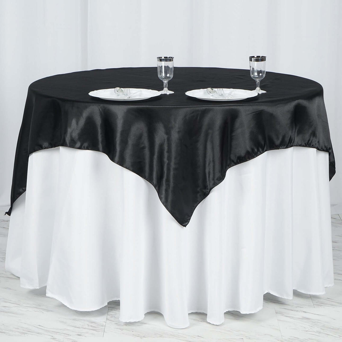 Satin 60"x60" Table Overlay Square Tablecloth Black - Smooth Silky Touch Table Cover for Sophisticated Events - Linen Luxes