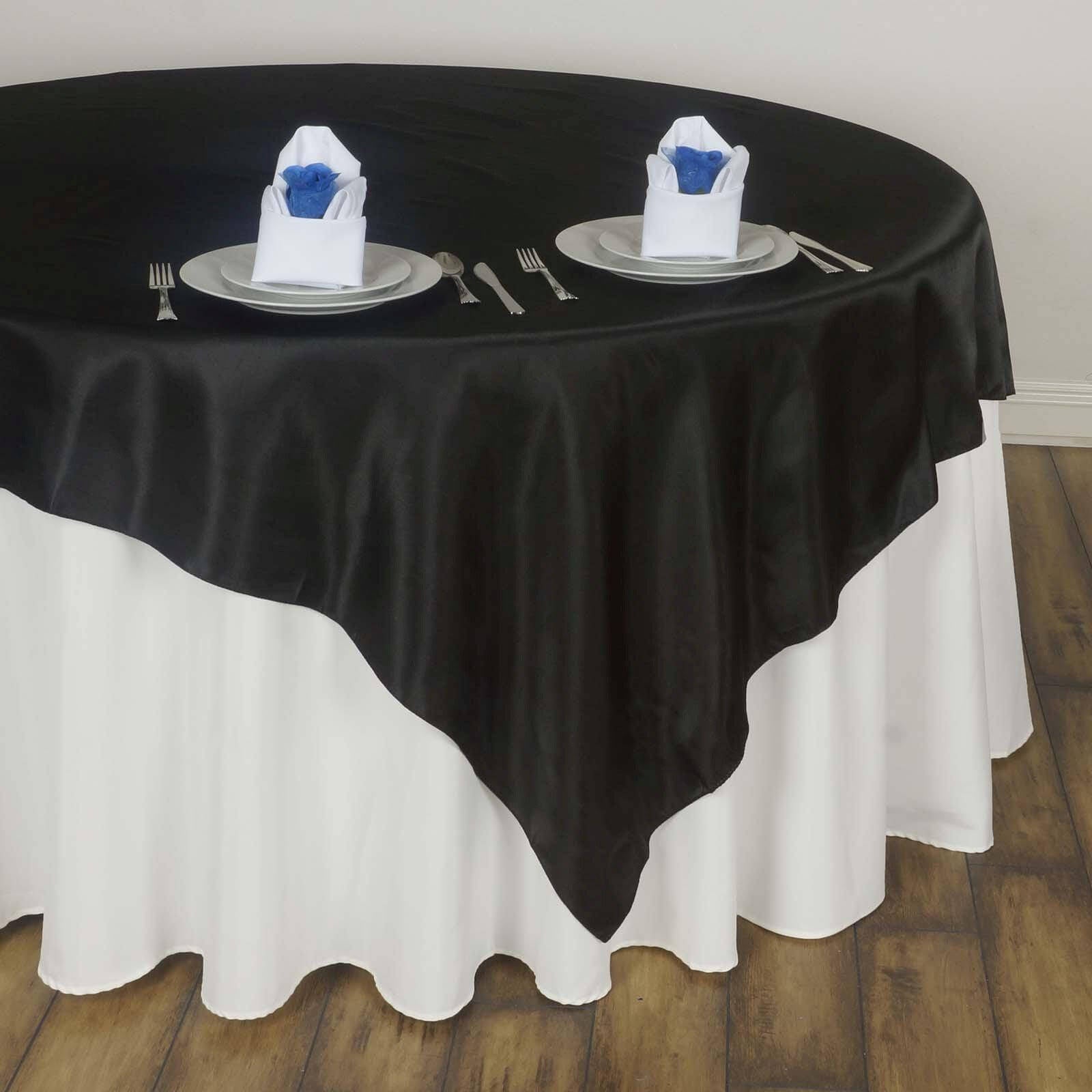 Satin 60"x60" Table Overlay Square Tablecloth Black - Smooth Silky Touch Table Cover for Sophisticated Events - Linen Luxes