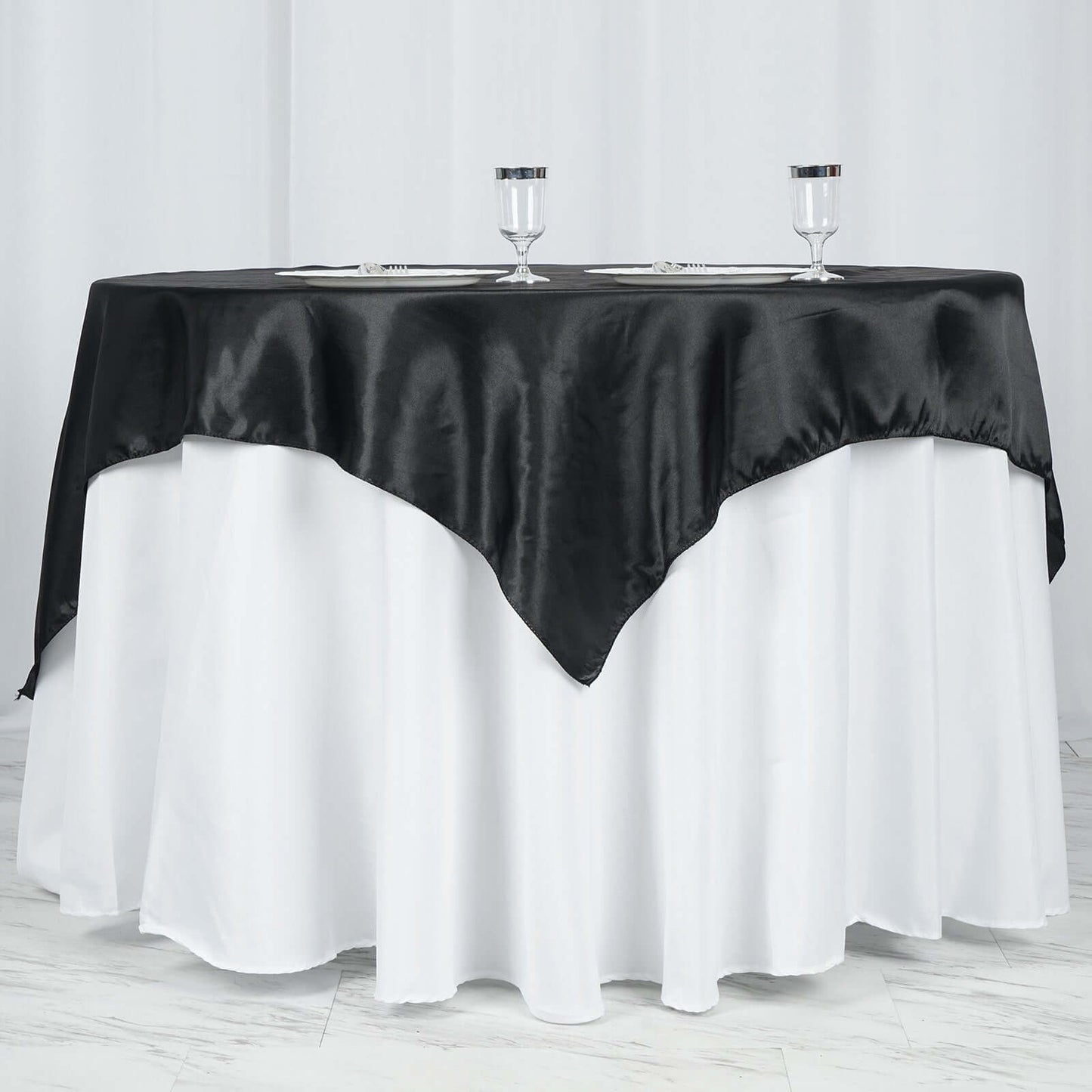 Satin 60"x60" Table Overlay Square Tablecloth Black - Smooth Silky Touch Table Cover for Sophisticated Events - Linen Luxes