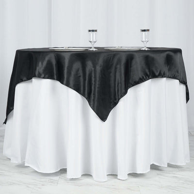 Satin 60"x60" Table Overlay Square Tablecloth Black - Smooth Silky Touch Table Cover for Sophisticated Events - Linen Luxes