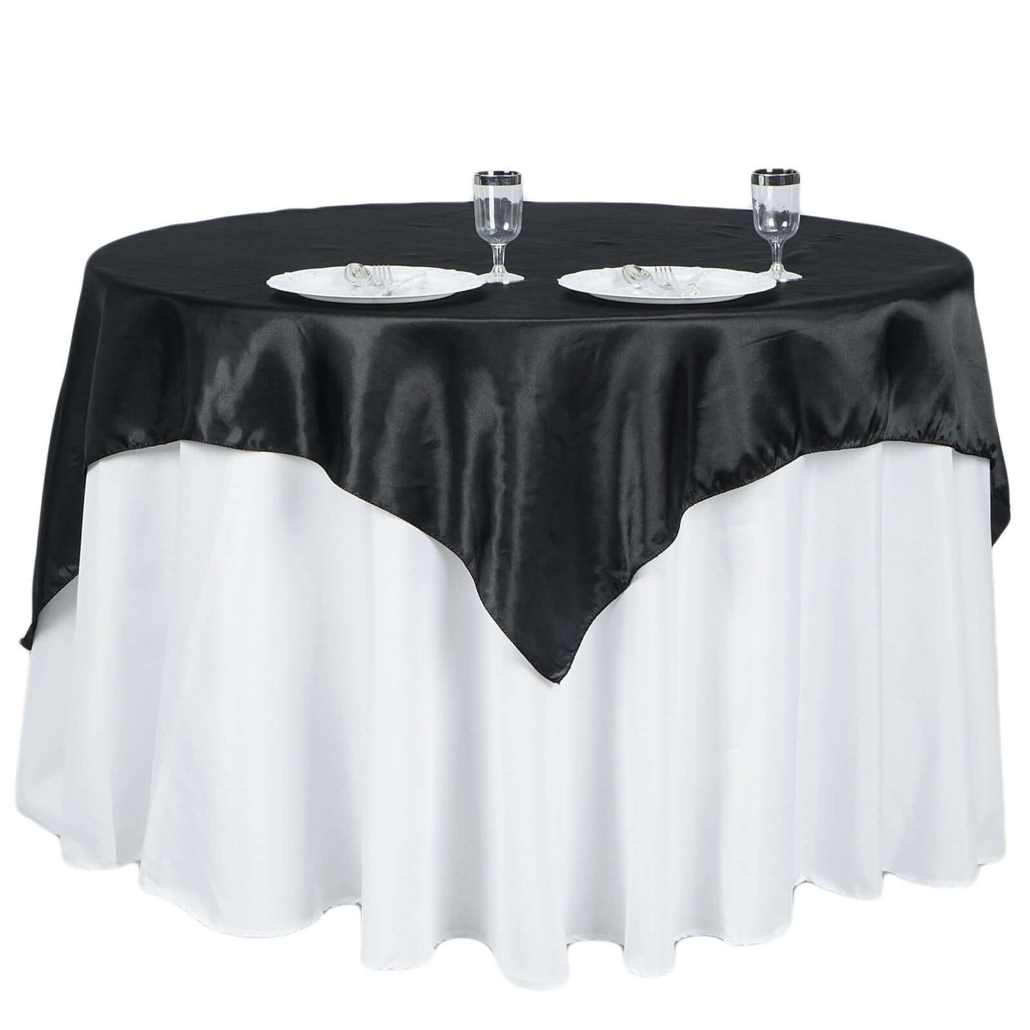 Satin 60"x60" Table Overlay Square Tablecloth Black - Smooth Silky Touch Table Cover for Sophisticated Events - Linen Luxes
