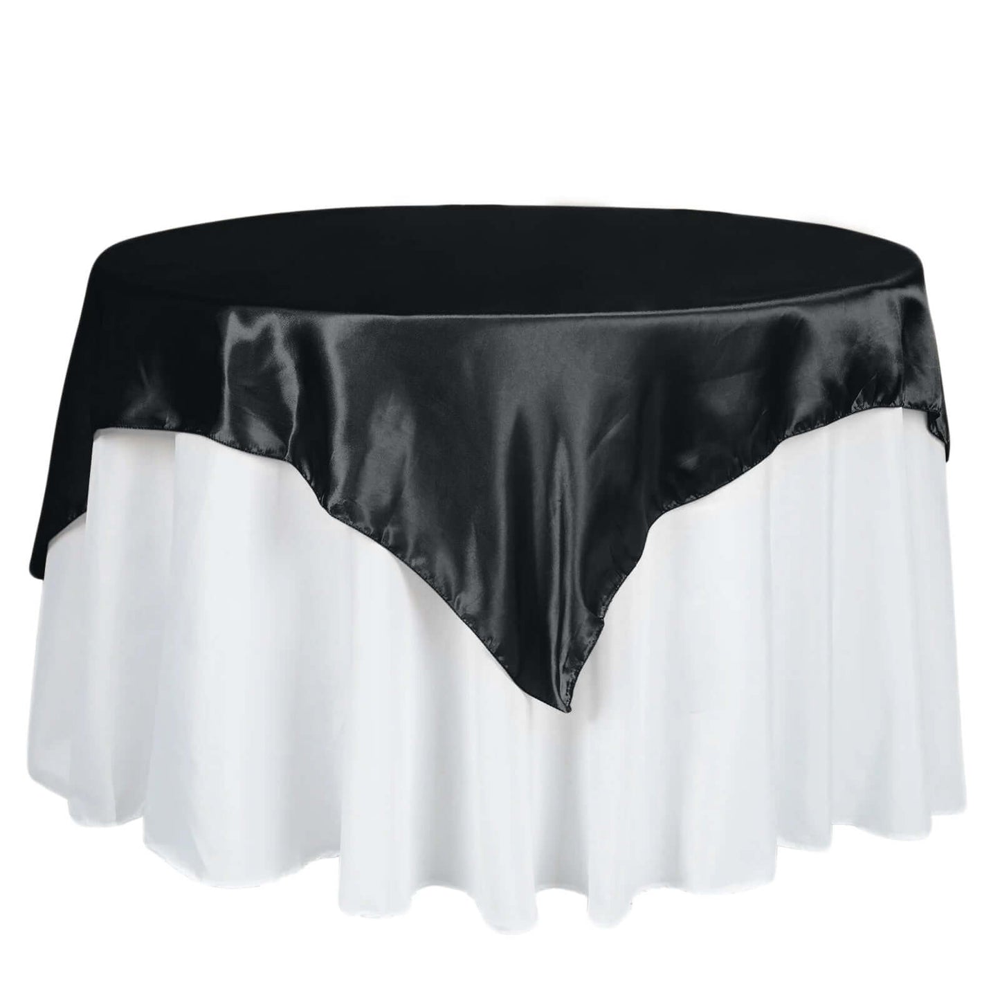 Satin 60"x60" Table Overlay Square Tablecloth Black - Smooth Silky Touch Table Cover for Sophisticated Events - Linen Luxes