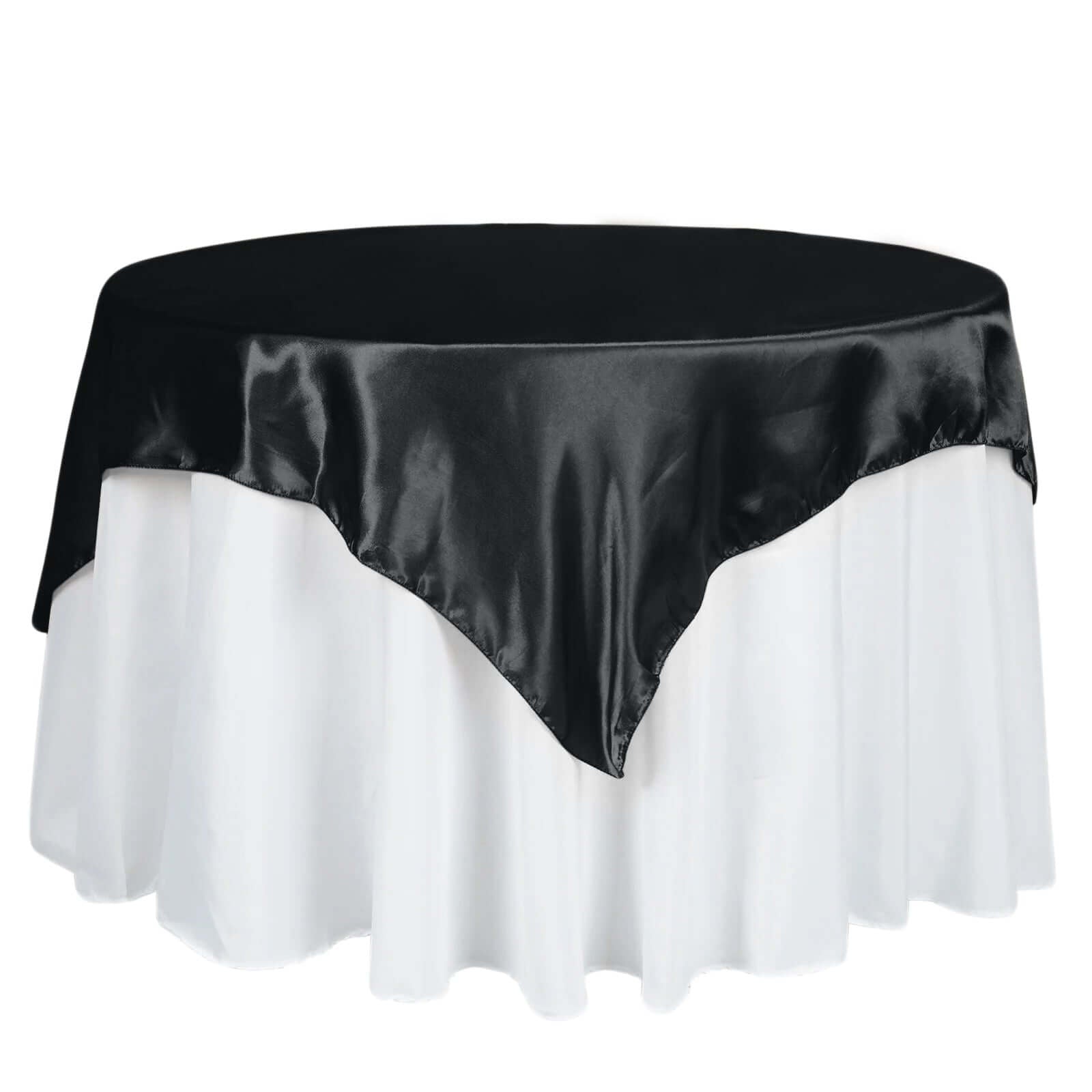 Satin 60"x60" Table Overlay Square Tablecloth Black - Smooth Silky Touch Table Cover for Sophisticated Events - Linen Luxes