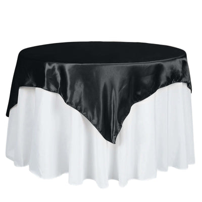 Satin 60"x60" Table Overlay Square Tablecloth Black - Smooth Silky Touch Table Cover for Sophisticated Events - Linen Luxes