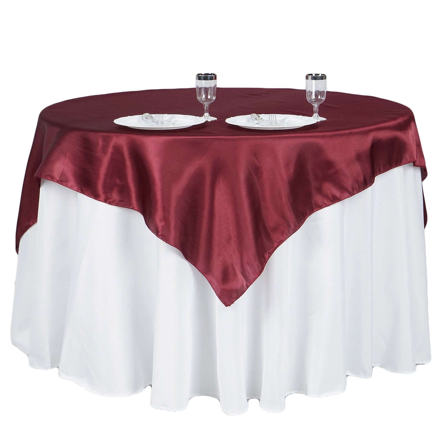 Satin 60"x60" Table Overlay Square Tablecloth Burgundy - Smooth Silky Touch Table Cover - Linen Luxes