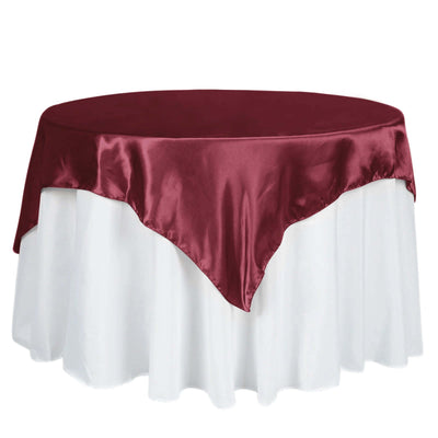Satin 60"x60" Table Overlay Square Tablecloth Burgundy - Smooth Silky Touch Table Cover - Linen Luxes