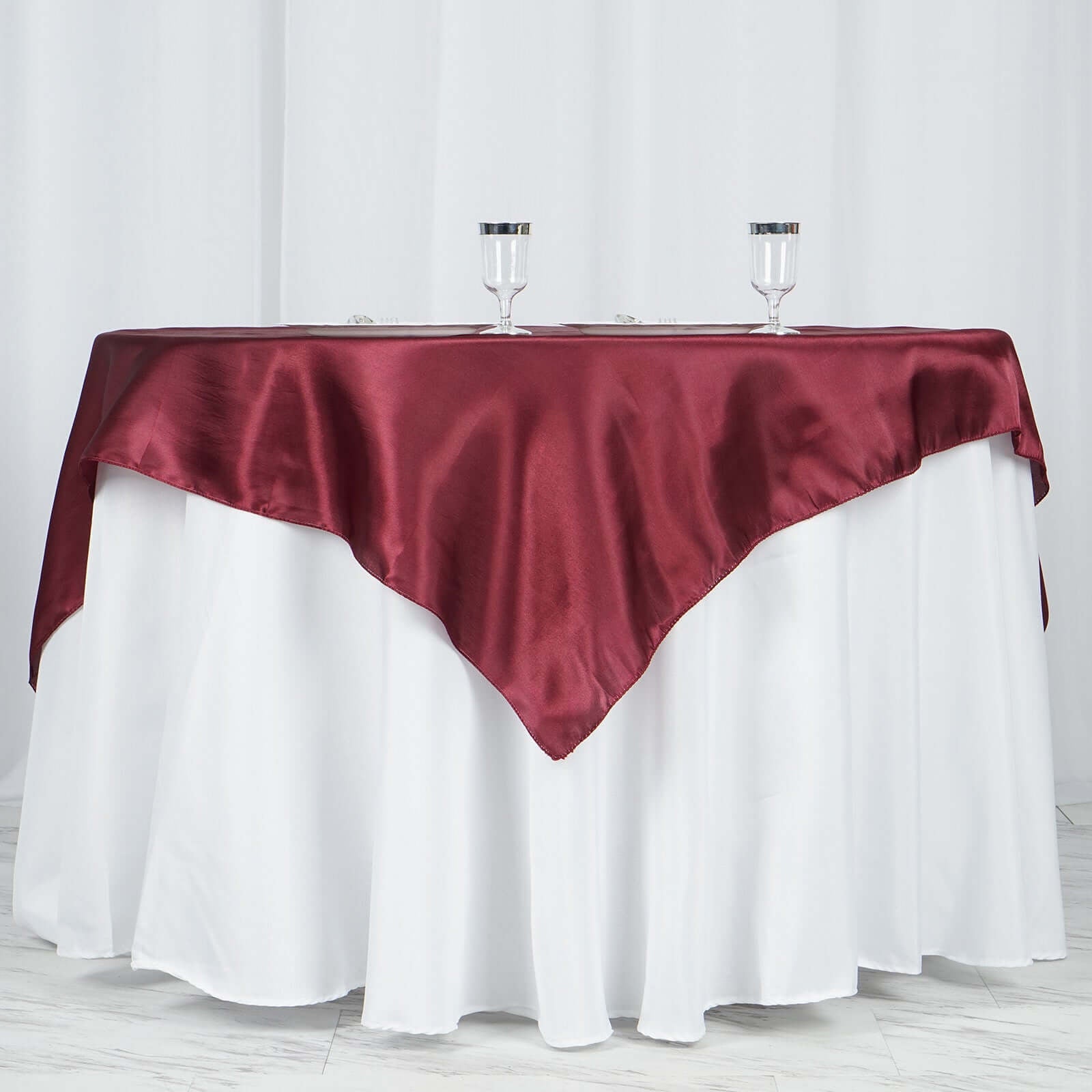 Satin 60"x60" Table Overlay Square Tablecloth Burgundy - Smooth Silky Touch Table Cover - Linen Luxes