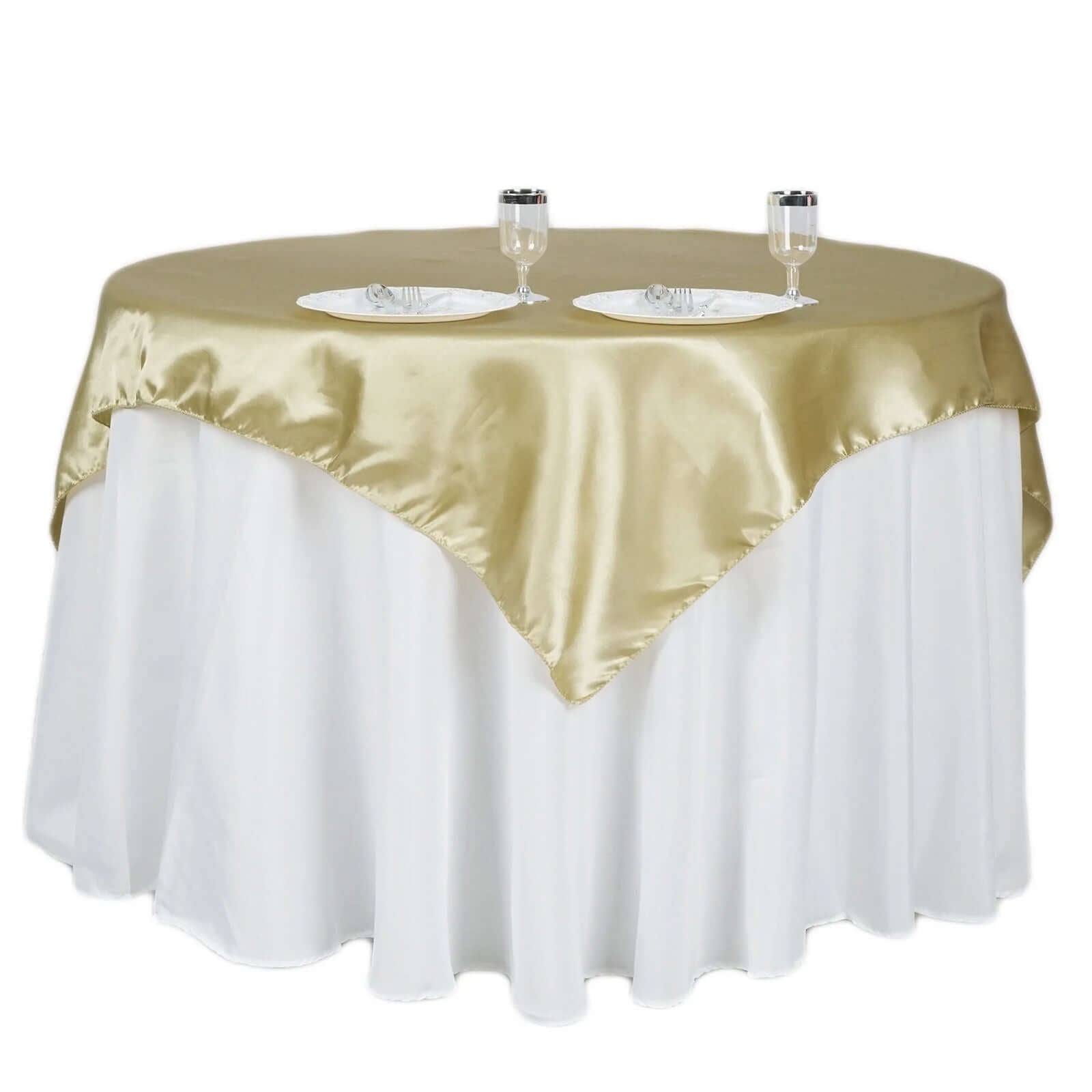 Satin 60"x60" Table Overlay Square Tablecloth Champagne - Smooth Silky Touch Table Cover - Linen Luxes
