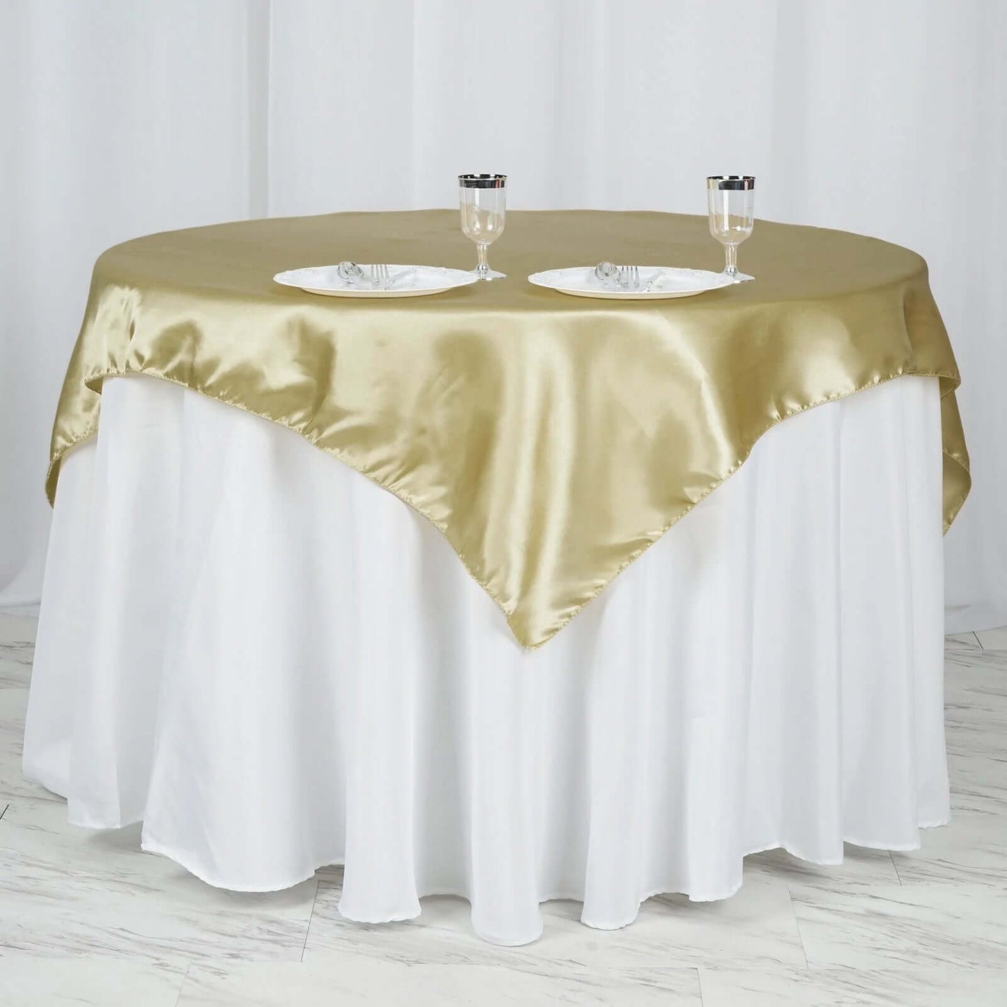 Satin 60"x60" Table Overlay Square Tablecloth Champagne - Smooth Silky Touch Table Cover - Linen Luxes