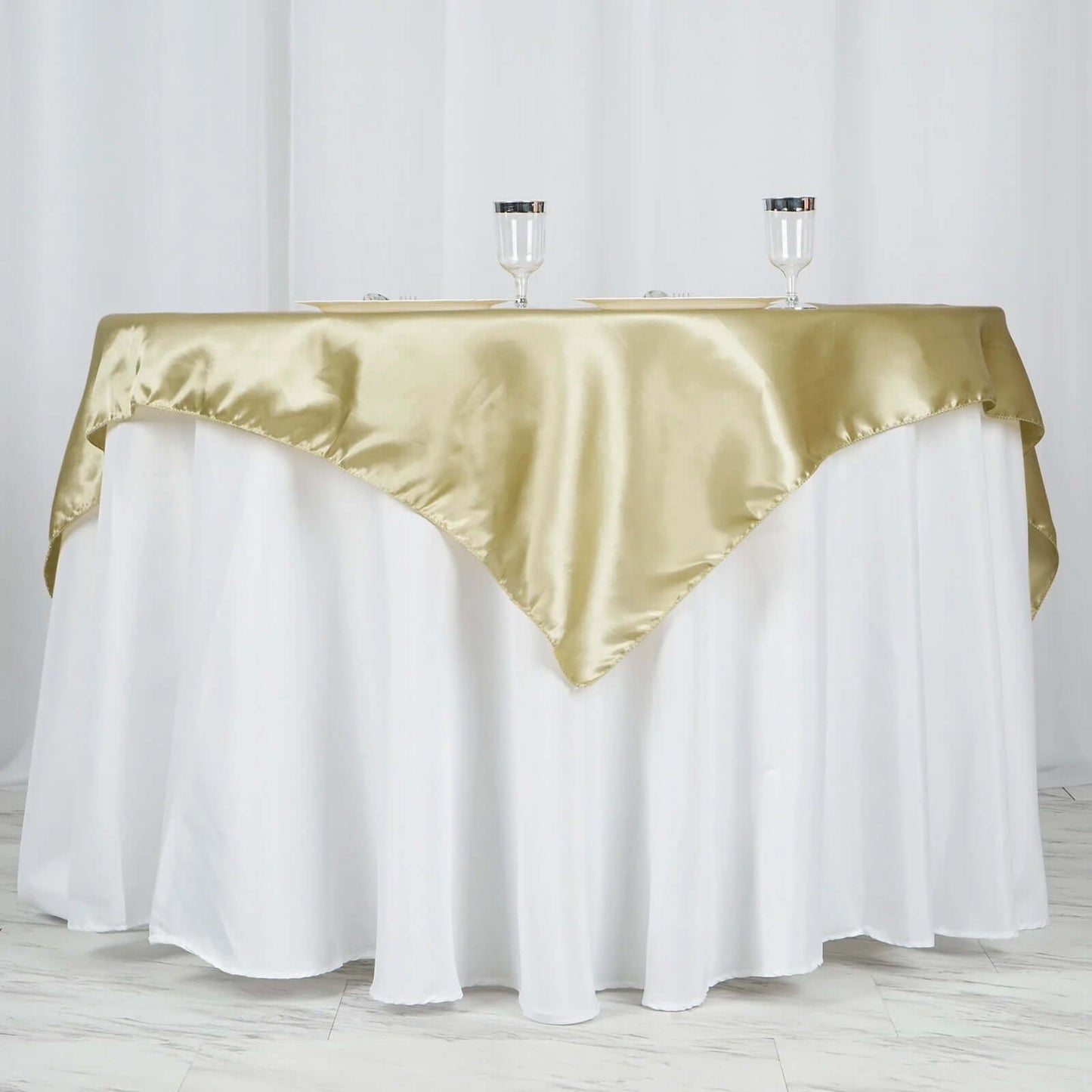 Satin 60"x60" Table Overlay Square Tablecloth Champagne - Smooth Silky Touch Table Cover - Linen Luxes