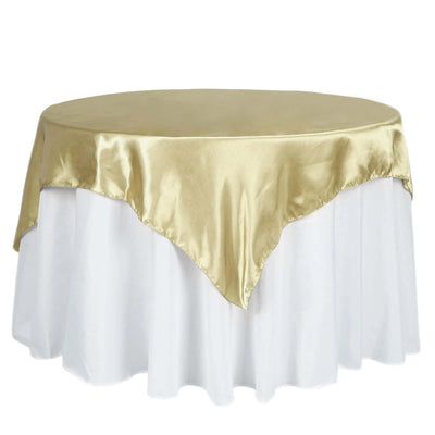 Satin 60"x60" Table Overlay Square Tablecloth Champagne - Smooth Silky Touch Table Cover - Linen Luxes