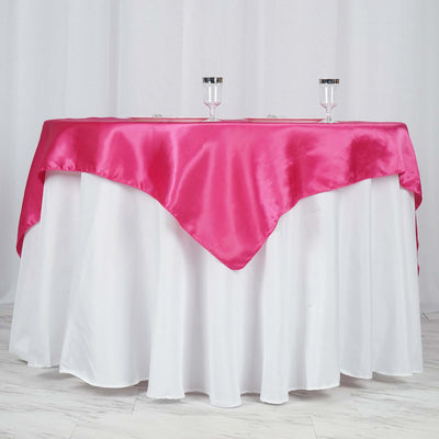 Satin 60"x60" Table Overlay Square Tablecloth Fuchsia - Smooth Silky Touch Table Cover - Linen Luxes