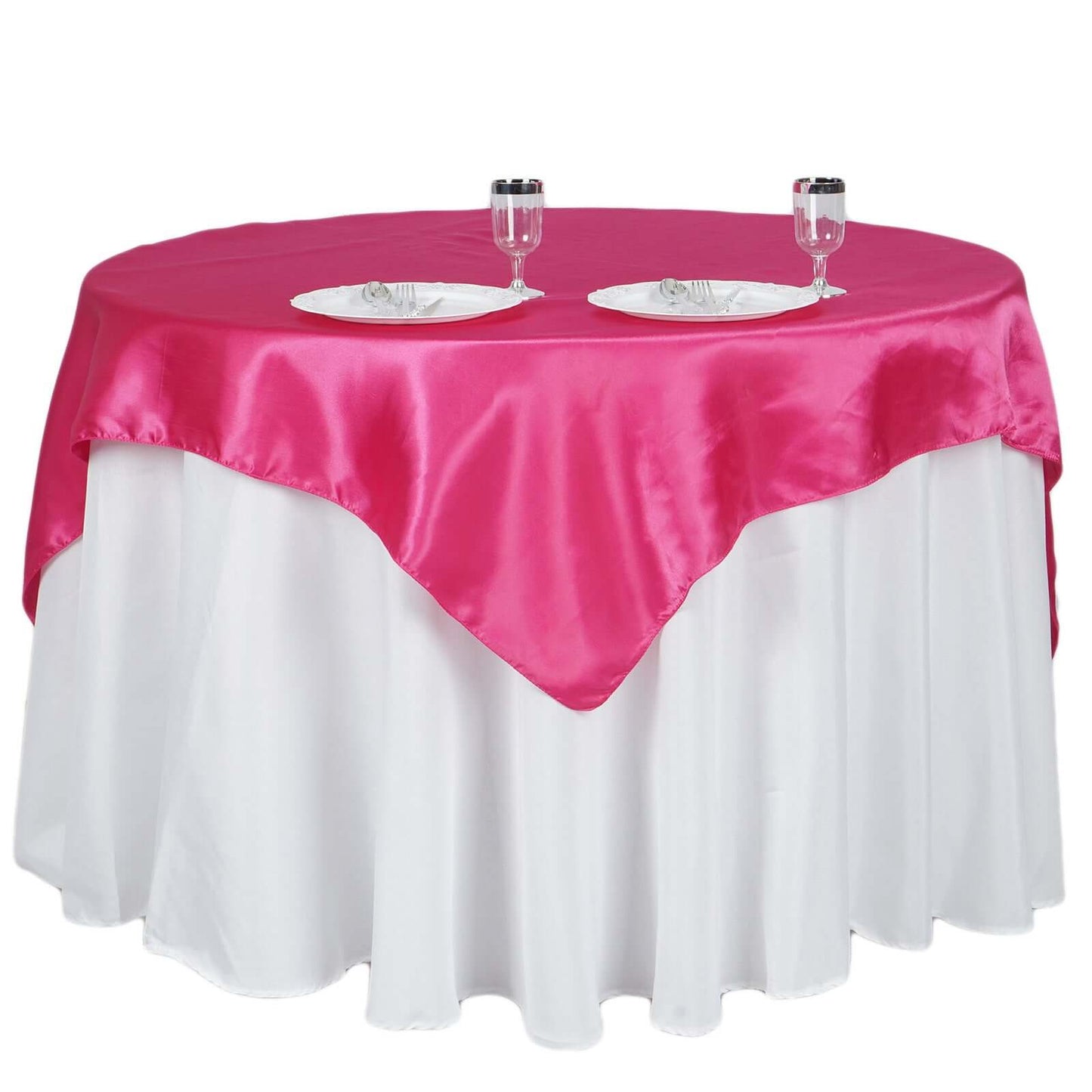 Satin 60"x60" Table Overlay Square Tablecloth Fuchsia - Smooth Silky Touch Table Cover - Linen Luxes
