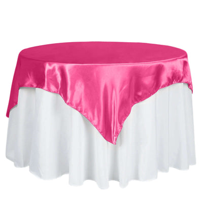 Satin 60"x60" Table Overlay Square Tablecloth Fuchsia - Smooth Silky Touch Table Cover - Linen Luxes