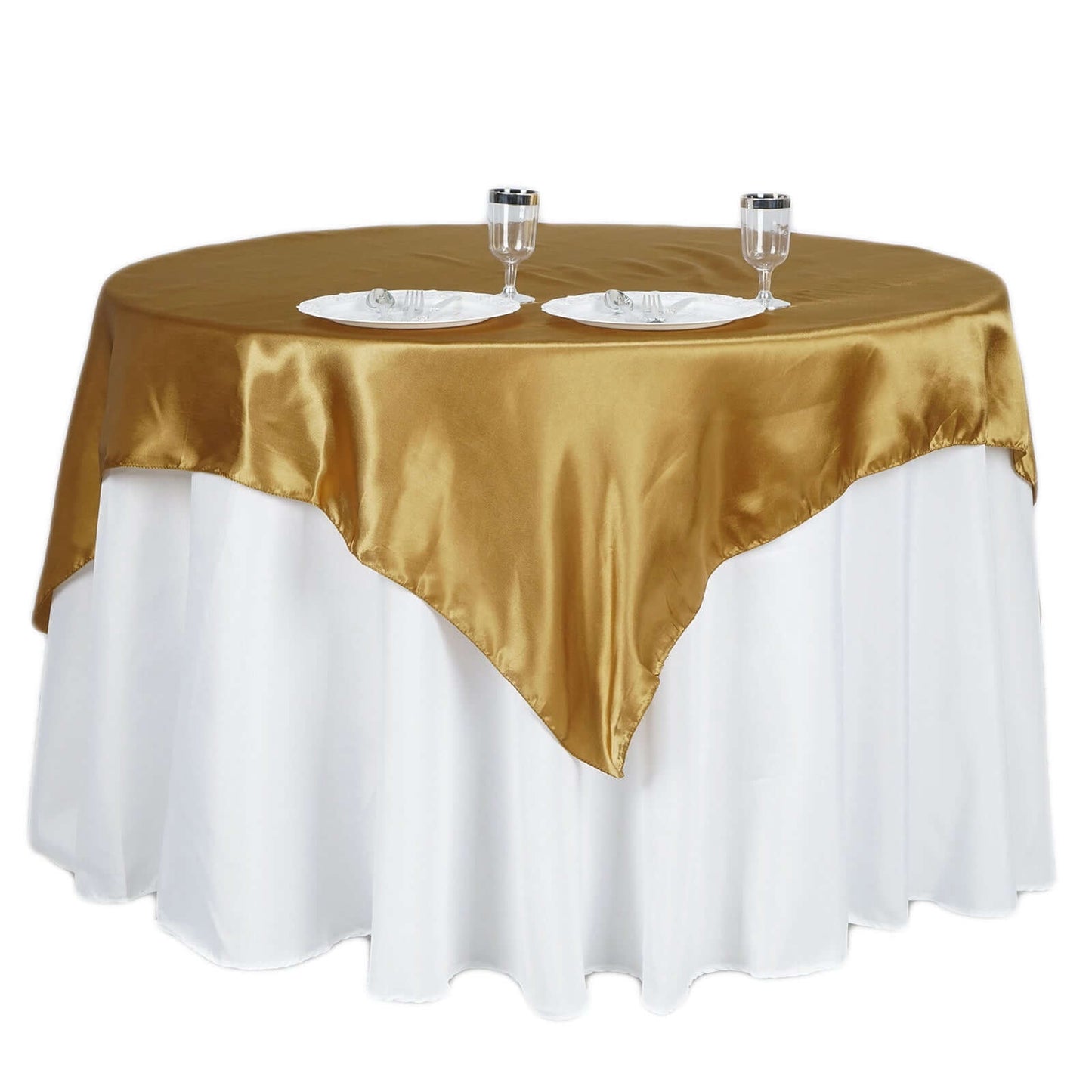 Satin 60"x60" Table Overlay Square Tablecloth Gold - Smooth Silky Touch Table Cover for Sophisticated Events - Linen Luxes