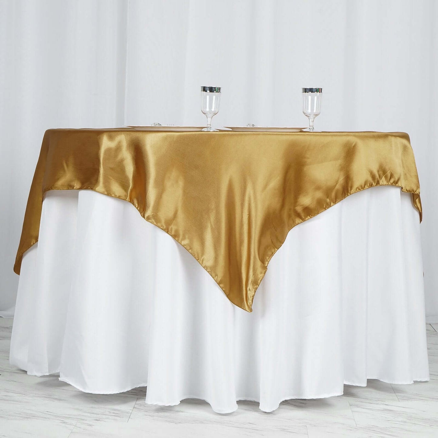 Satin 60"x60" Table Overlay Square Tablecloth Gold - Smooth Silky Touch Table Cover for Sophisticated Events - Linen Luxes