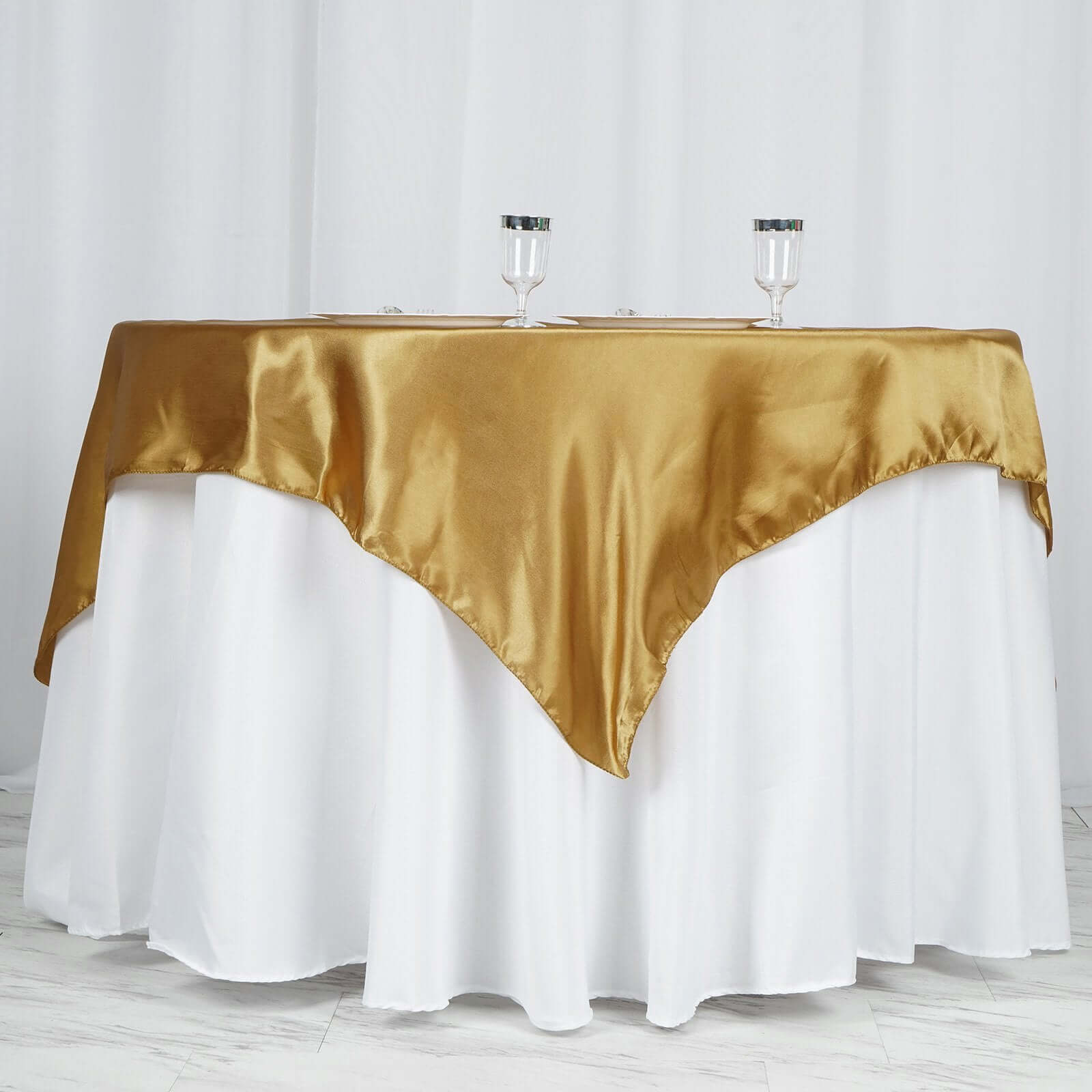 Satin 60"x60" Table Overlay Square Tablecloth Gold - Smooth Silky Touch Table Cover for Sophisticated Events - Linen Luxes