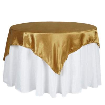 Satin 60"x60" Table Overlay Square Tablecloth Gold - Smooth Silky Touch Table Cover for Sophisticated Events - Linen Luxes