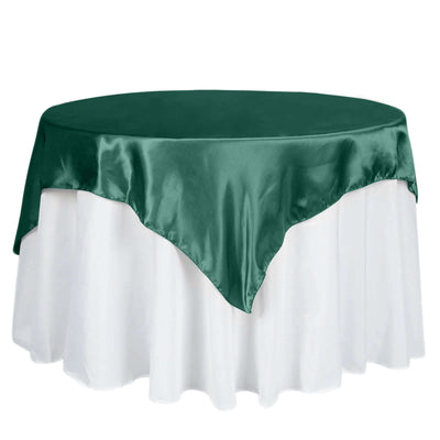 Satin 60"x60" Table Overlay Square Tablecloth Hunter Emerald Green - Smooth Silky Touch Table Cover