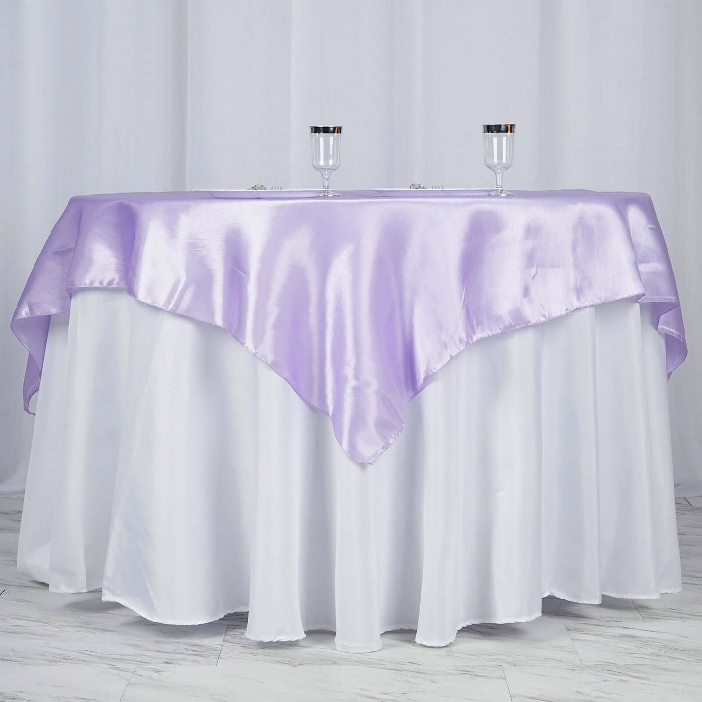 Satin 60"x60" Table Overlay Square Tablecloth Lavender Lilac - Smooth Silky Touch Table Cover - Linen Luxes