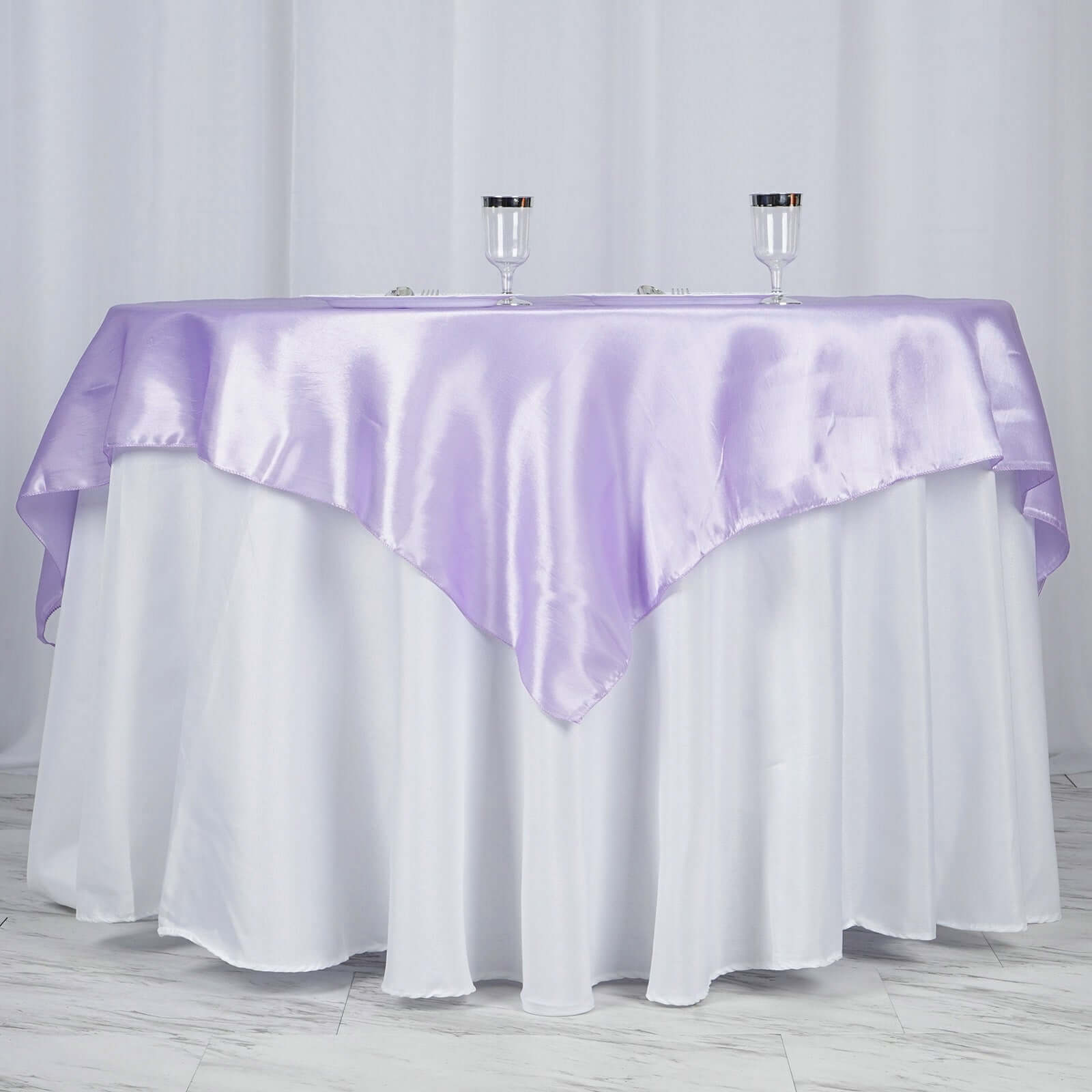 Satin 60"x60" Table Overlay Square Tablecloth Lavender Lilac - Smooth Silky Touch Table Cover - Linen Luxes