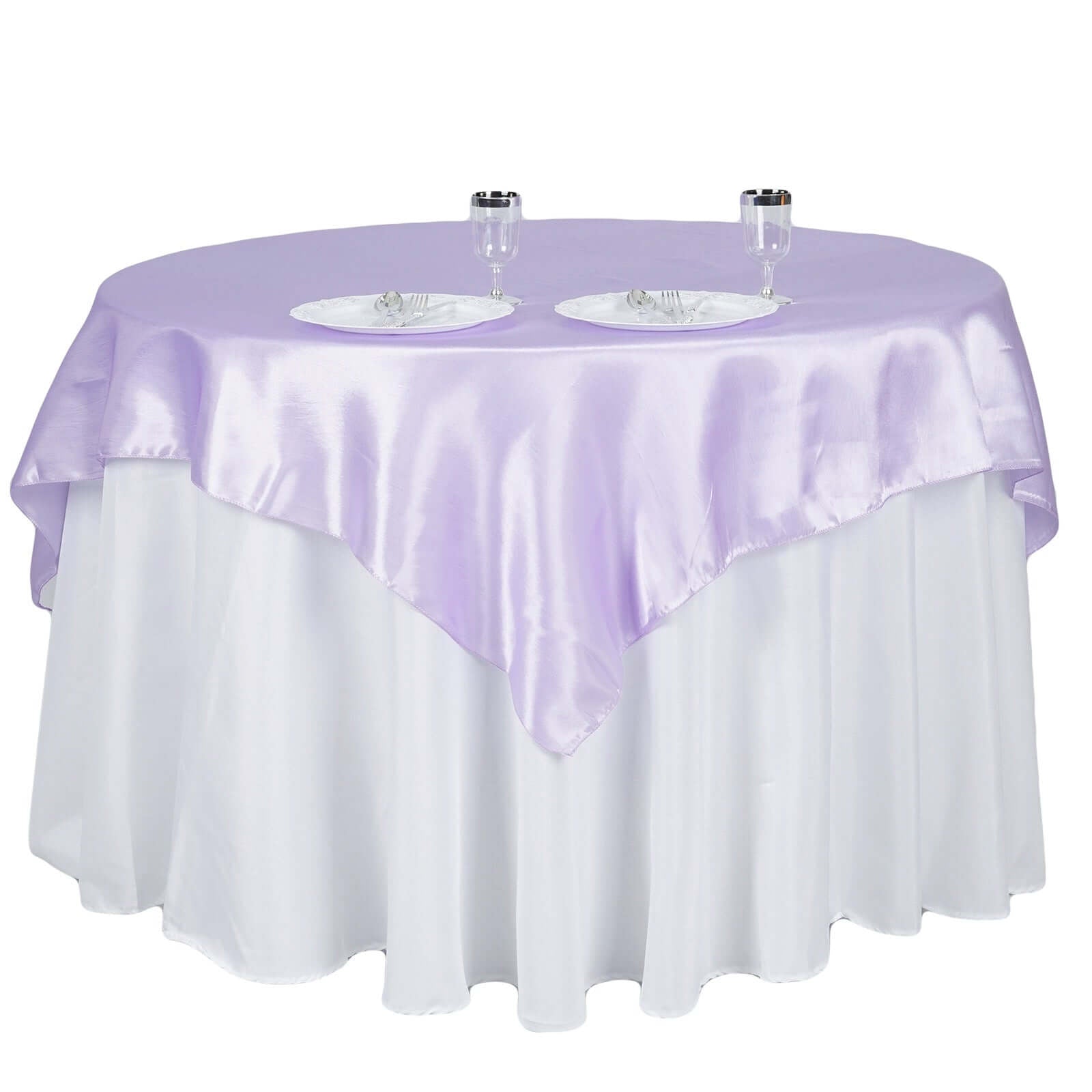 Satin 60"x60" Table Overlay Square Tablecloth Lavender Lilac - Smooth Silky Touch Table Cover - Linen Luxes