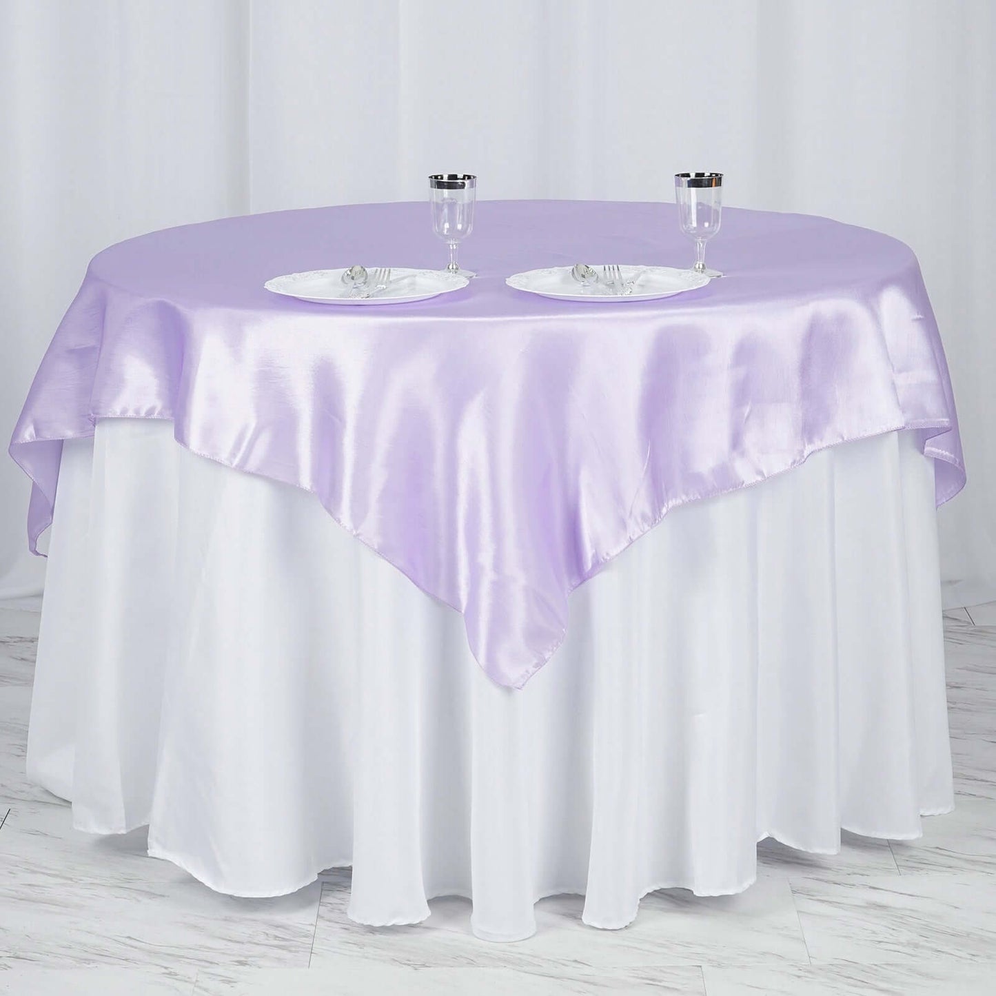 Satin 60"x60" Table Overlay Square Tablecloth Lavender Lilac - Smooth Silky Touch Table Cover - Linen Luxes