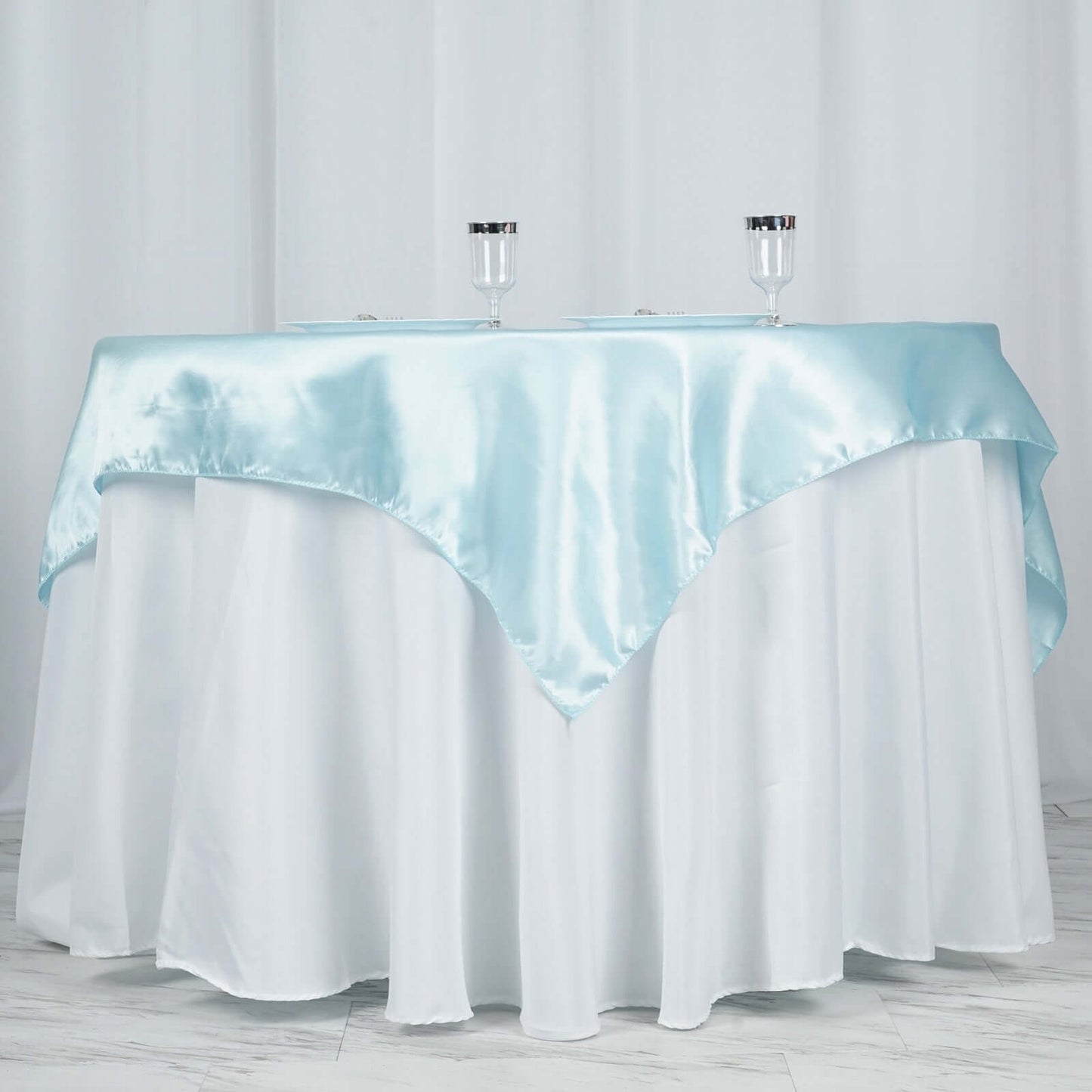 Satin 60"x60" Table Overlay Square Tablecloth Light Blue - Smooth Silky Touch Table Cover - Linen Luxes
