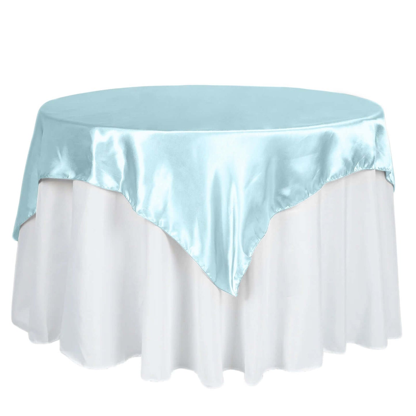 Satin 60"x60" Table Overlay Square Tablecloth Light Blue - Smooth Silky Touch Table Cover - Linen Luxes