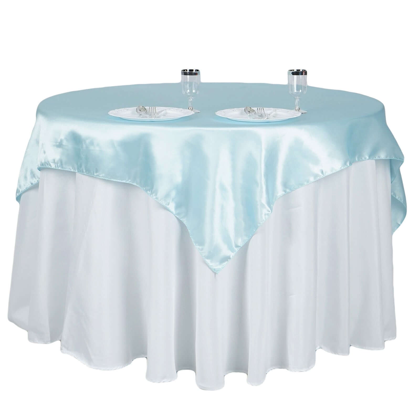 Satin 60"x60" Table Overlay Square Tablecloth Light Blue - Smooth Silky Touch Table Cover - Linen Luxes